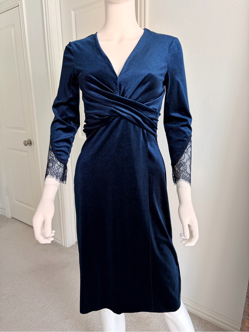 Zara Velvet Wrap Dress Navy Small